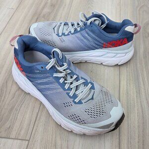 Hoka One One Clifton 6 Blue Grey Running Shoes Sneakers Women Sz 9.5